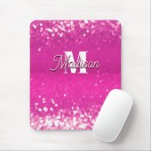 Hot roze glitter bokeh monogram muismat (Met muis)