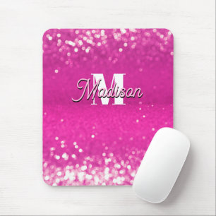 Hot roze glitter bokeh monogram muismat