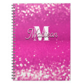 Hot roze glitter bokeh monogram notitieboek (Voorkant)