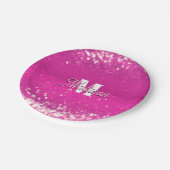 Hot roze glitter bokeh monogram papieren bordje (Gekanteld)
