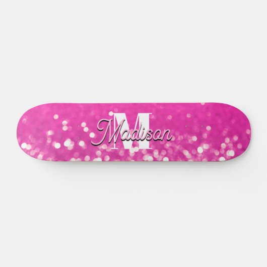 Hot roze glitter bokeh monogram persoonlijk skateboard (Horizontaal)