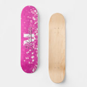 Hot roze glitter bokeh monogram persoonlijk skateboard (Voorkant)