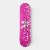 Hot roze glitter bokeh monogram persoonlijk skateboard (Voorkant)