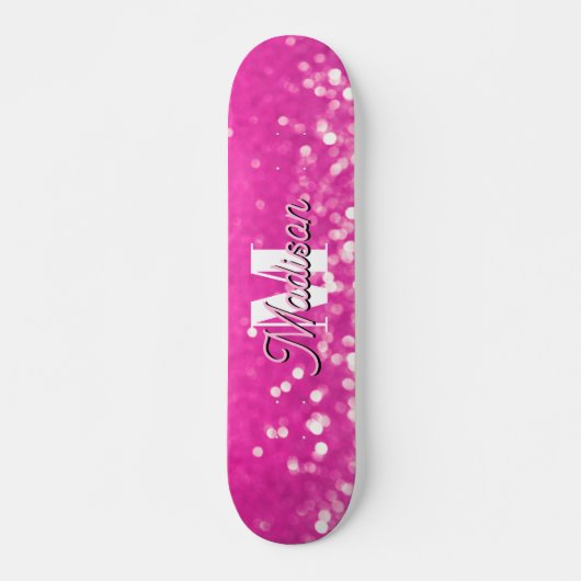 Hot roze glitter bokeh monogram persoonlijk skateboard (Voorkant)