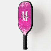Hot roze glitter bokeh monogram pickleball paddle (Links)