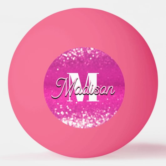 Hot roze glitter bokeh monogram pingpongbal (Achterkant)
