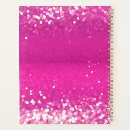Hot roze glitter bokeh monogram planner (Achterkant)