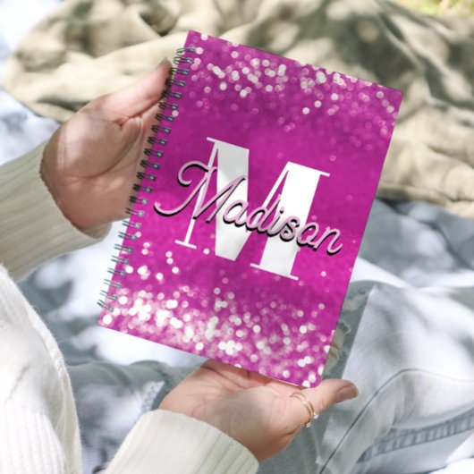 Hot roze glitter bokeh monogram planner