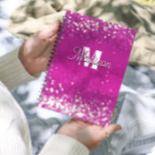 Hot roze glitter bokeh monogram planner