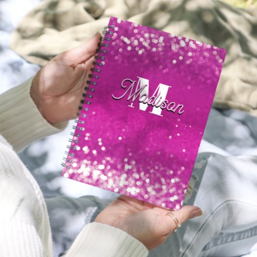 Hot roze glitter bokeh monogram planner