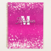 Hot roze glitter bokeh monogram planner (Voorkant)