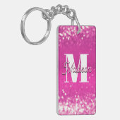 Hot roze glitter bokeh monogram sleutelhanger (Voorkant Links)