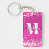 Hot roze glitter bokeh monogram sleutelhanger (Voorkant)