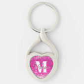 Hot roze glitter bokeh monogram sleutelhanger (Voorkant)