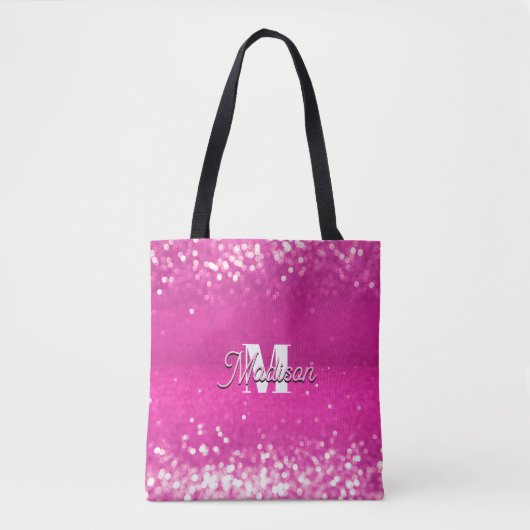 Hot roze glitter bokeh monogram tote bag (Voorkant)