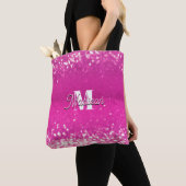 Hot roze glitter bokeh monogram tote bag (Dichtbij)