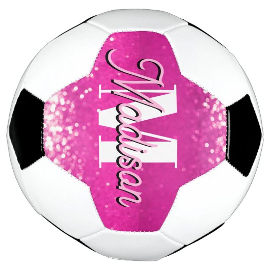 Hot roze glitter bokeh monogram voetbal (Gedraaid)