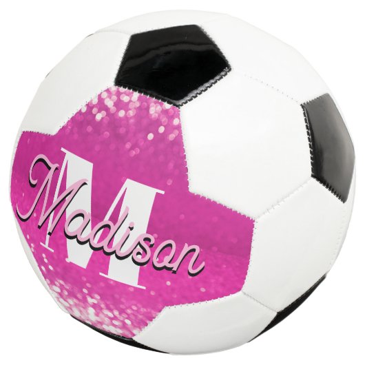 Hot roze glitter bokeh monogram voetbal (Drie kwart)