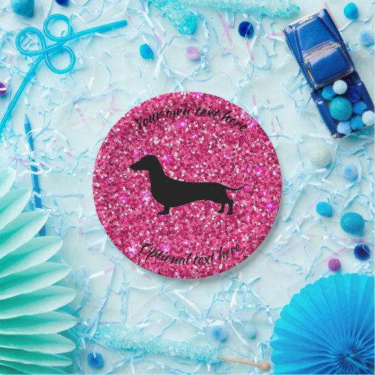 Hot-roze Glitter Dachshund Papierfeestjes Borden Papieren Bordje (Feest)