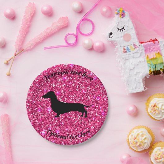 Hot-roze Glitter Dachshund Papierfeestjes Borden Papieren Bordje (Feest)