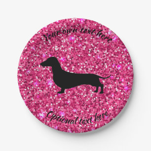 Hot-roze Glitter Dachshund Papierfeestjes Borden Papieren Bordje
