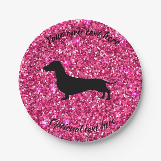 Hot-roze Glitter Dachshund Papierfeestjes Borden Papieren Bordje (Voorkant)