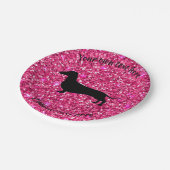 Hot-roze Glitter Dachshund Papierfeestjes Borden Papieren Bordje (Gekanteld)