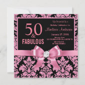 Hot roze glitter damask 50th Birthday Invitation Kaart (Achterkant)