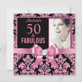 Hot roze glitter damask 50th Birthday Invitation Kaart (Voorkant)