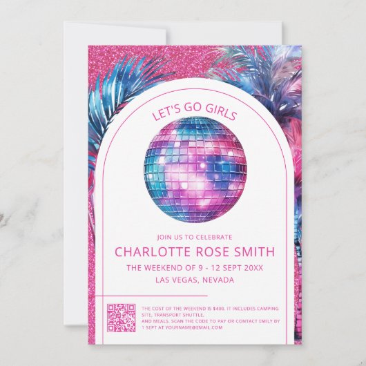 Hot roze glitter disco cowgirl vrijgezellenfeest kaart (Voorkant)