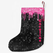 Hot-roze glitter Drip Black - Aangepaste naam Kleine Kerstsok (Achterkant)
