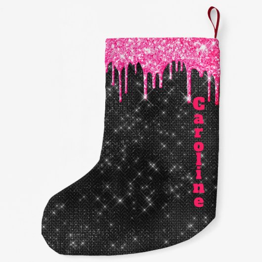 Hot-roze glitter Drip Black - Aangepaste naam Kleine Kerstsok (Achterkant)