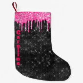 Hot-roze glitter Drip Black - Aangepaste naam Kleine Kerstsok (Voorkant)