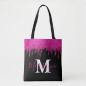 Hot-roze glitter druppelt op het monogram metaal tote bag (Voorkant)