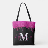 Hot-roze glitter druppelt op het monogram metaal tote bag (Achterkant)