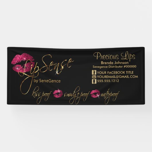 Hot-roze glitter en Gold Lips Spandoek (Horizontaal)