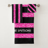 Hot roze glitter en zwarte strepen bad handdoek (Insitu)