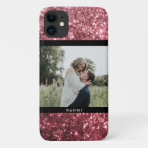 Hot-roze glitter & foto met naam