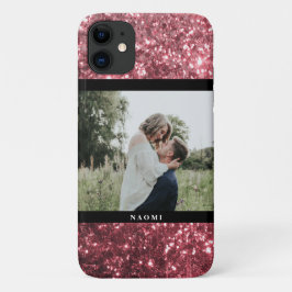 Hot-roze glitter & foto met naam Case-Mate iPhone case