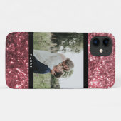 Hot-roze glitter & foto met naam Case-Mate iPhone case (Achterkant (horizontaal))
