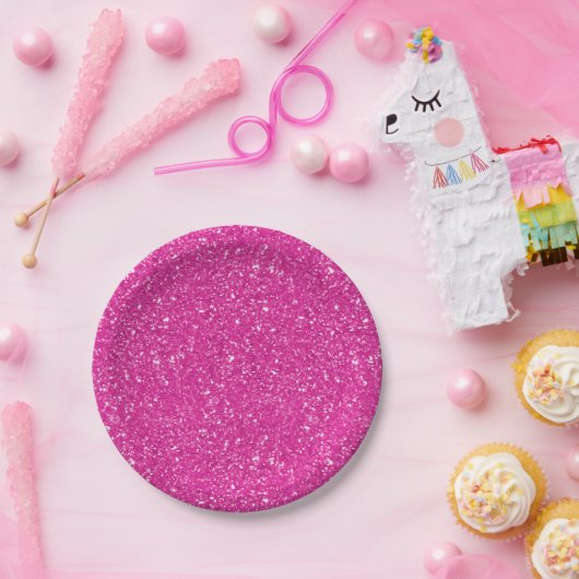 Hot-roze glitter, gedrukt patroon papieren bordje (Feest)