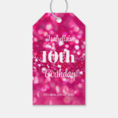 Hot roze glitter glam elke leeftijd verjaardag cadeaulabel (Voorkant)