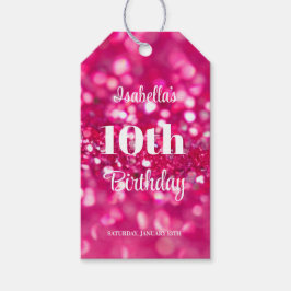 Hot roze glitter glam elke leeftijd verjaardag cadeaulabel