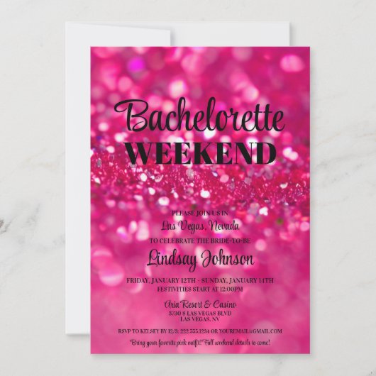 Hot roze glitter glam vrijgezellenfeest weekend kaart (Voorkant)