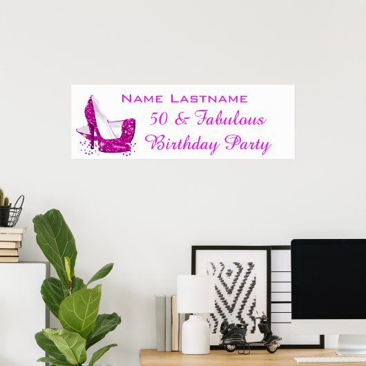 Hot-roze glitter High Heels White Birthday Banner Poster (Thuiskantoor)