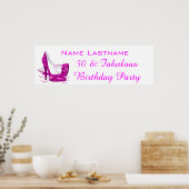 Hot-roze glitter High Heels White Birthday Banner Poster (Keuken)
