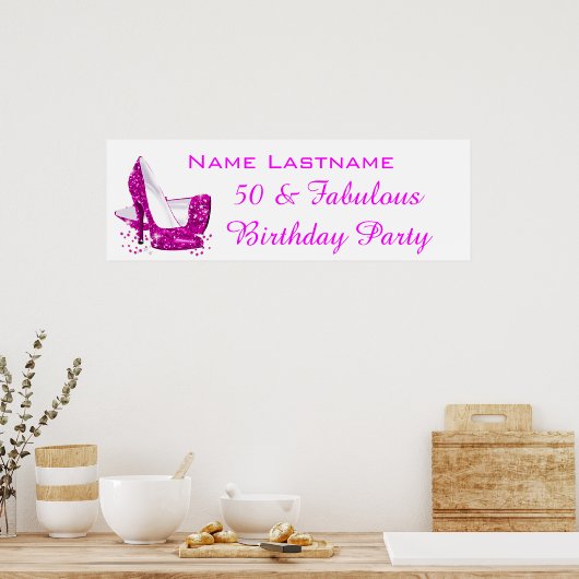 Hot-roze glitter High Heels White Birthday Banner Poster (Keuken)