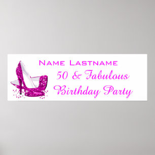 Hot-roze glitter High Heels White Birthday Banner Poster