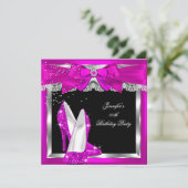 Hot-roze glitter High Hiel Silver Birthday Party Kaart (Staand voorkant)