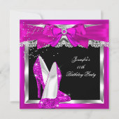 Hot-roze glitter High Hiel Silver Birthday Party Kaart (Voorkant)